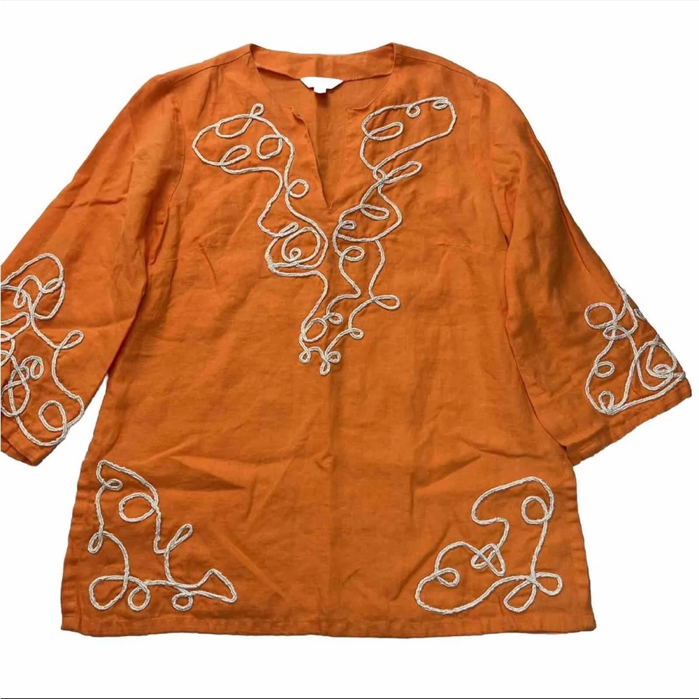 Lilly Pulitzer Womens Top Tangerine Orange Seabreeze Linen Caftan Tunic Size M
